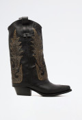 Bota cowboy polaina bordados  de mujer negro Metisse dx981